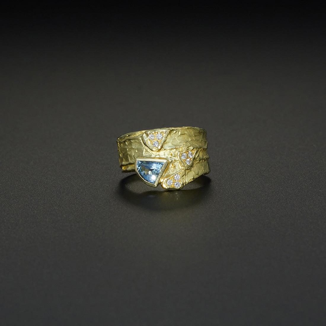 Schuppenring | Aquamarin & Brillanten | 585 Gelbgold