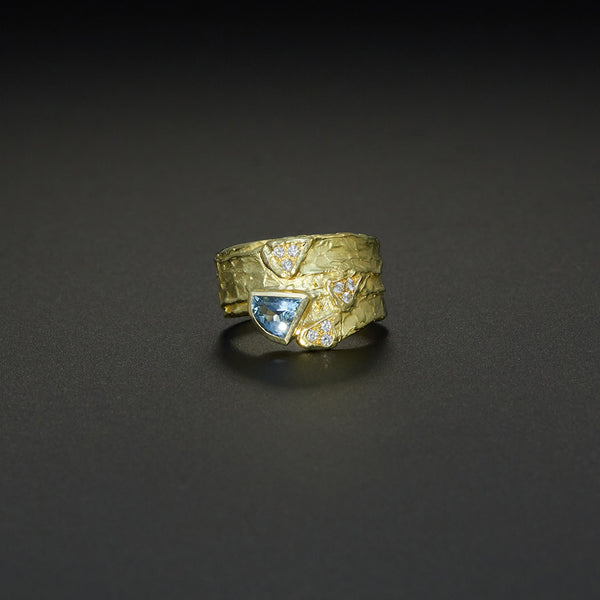 Schuppenring | Aquamarin & Brillanten | 585 Gelbgold