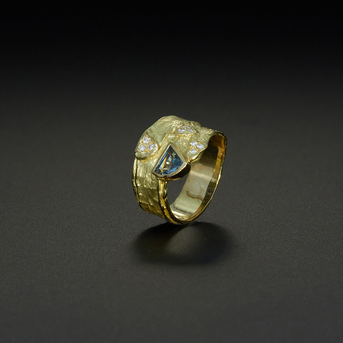 Schuppenring | Aquamarin & Brillanten | 585 Gelbgold