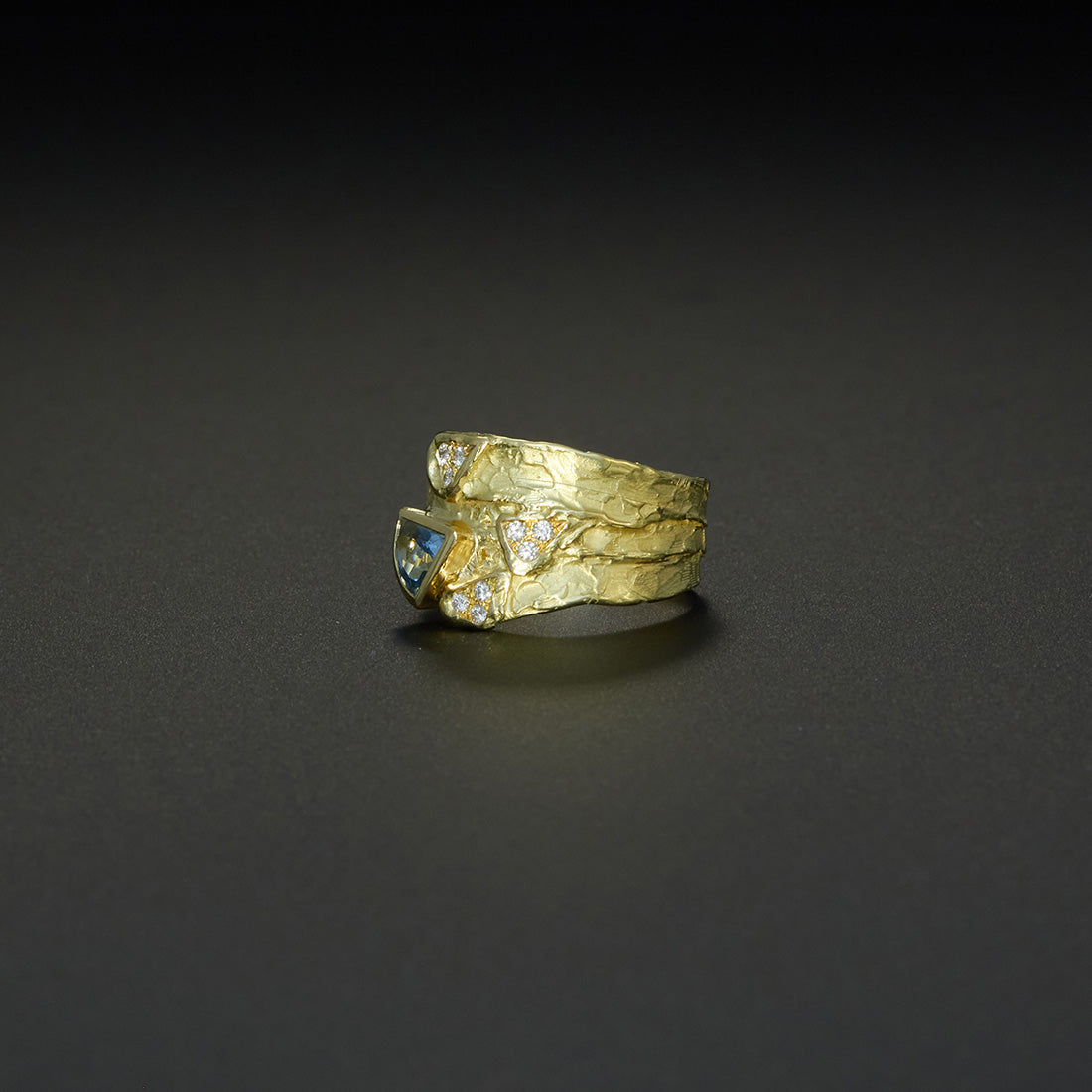 Schuppenring | Aquamarin & Brillanten | 585 Gelbgold