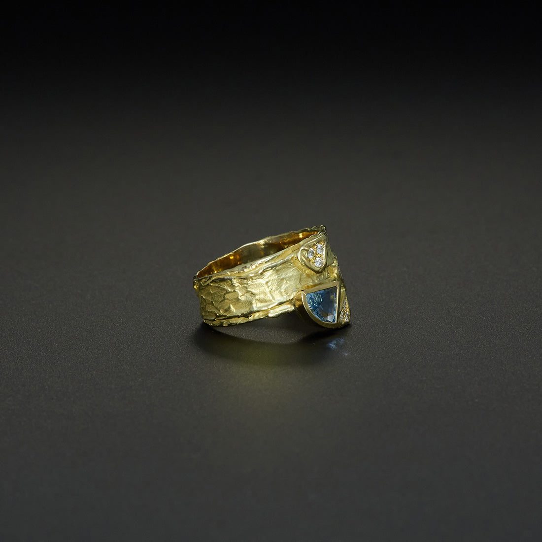 Schuppenring | Aquamarin & Brillanten | 585 Gelbgold