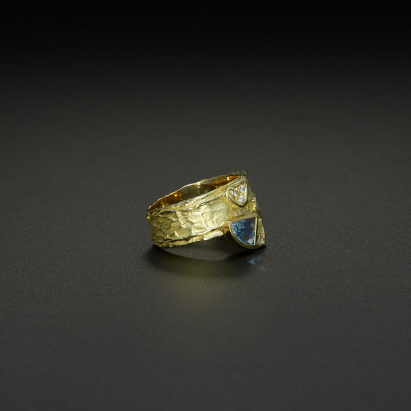 Schuppenring | Aquamarin & Brillanten | 585 Gelbgold