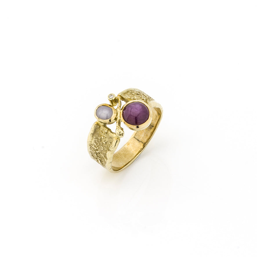 Ring | Sternrubin, Sternsafir & Brillant | 585 Gelbgold