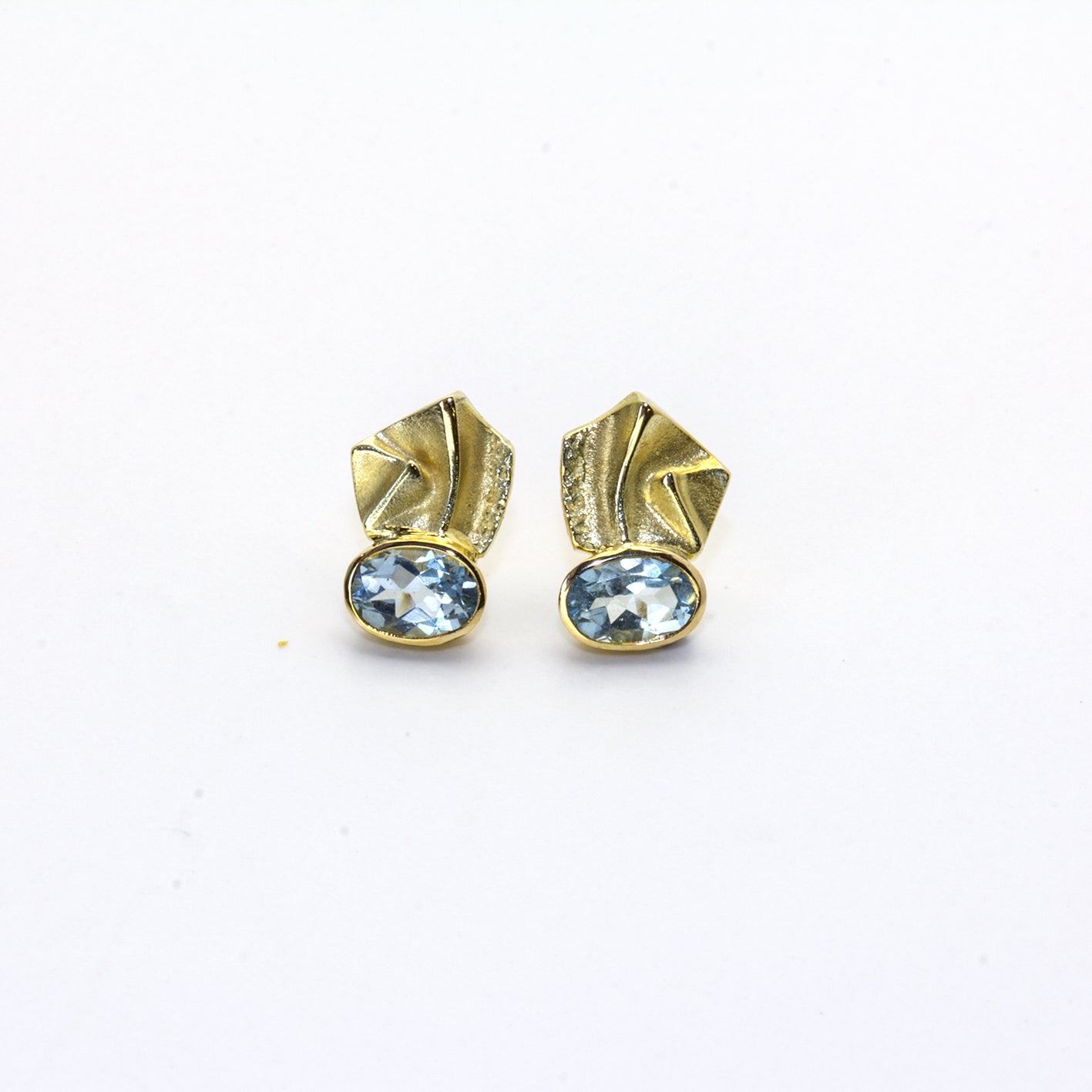 Ohrstecker 'Gefaltet' | Aquamarine | 585 Gelbgold