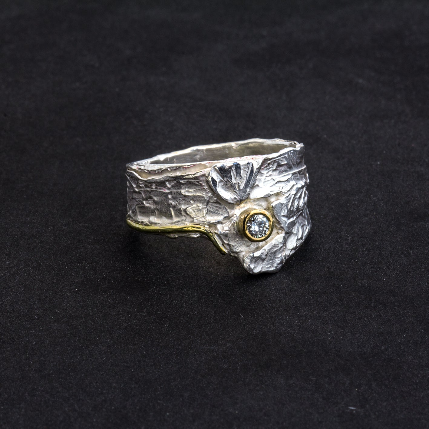 Schuppenring | Brillant | 925 Sterlingsilber & 585 Gelbgold