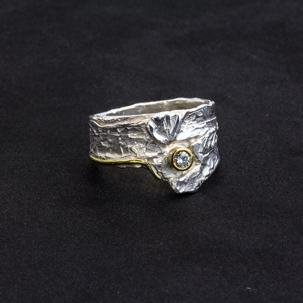 Silberschuppenring mit Golddraht und Brillant