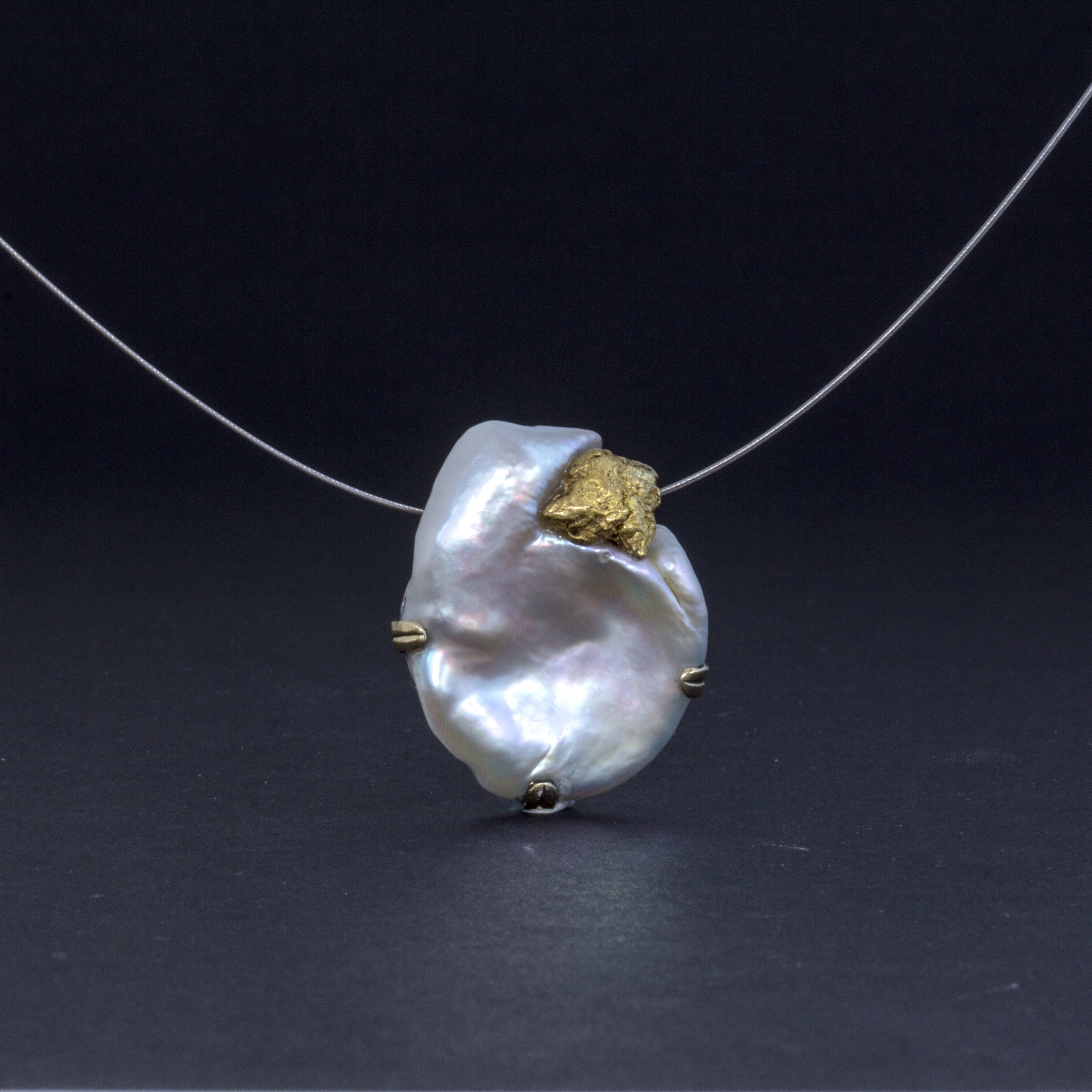 Anhänger | Süßwasserperle & Goldnugget | 925 Sterlingsilber, 585 Gelbgold
