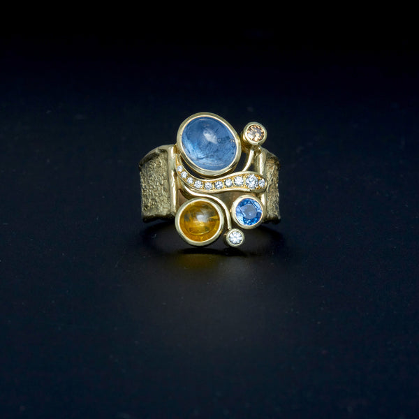 Gelbgoldring mit  Safiren & Brillanten