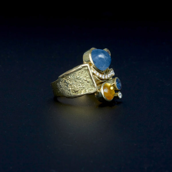 Gelbgoldring mit  Safiren & Brillanten