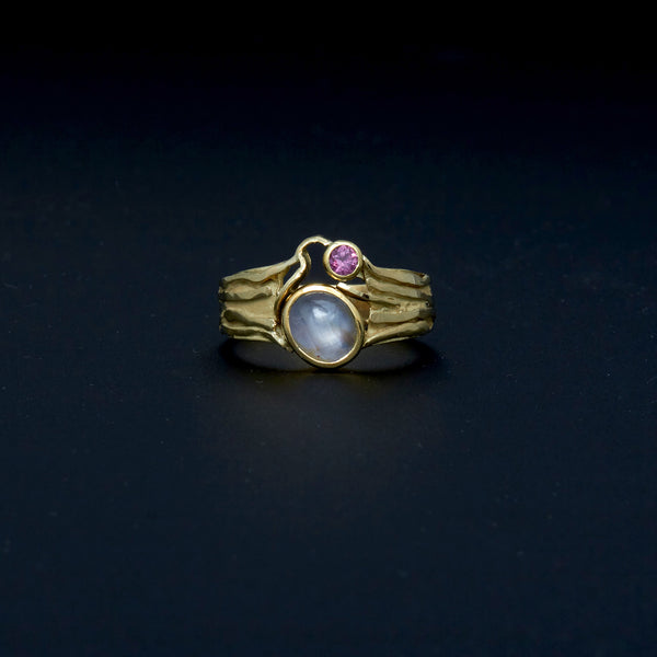 Gelbgoldring mit Stern-Safir und Rubin