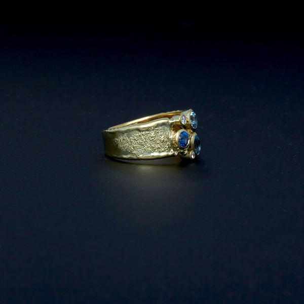 Gelbgoldring mit Aquamarinen & Safir & Brillant