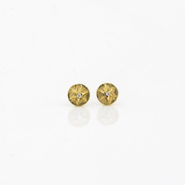 Ohrstecker 'Vulkan'-Sterne, ca. 7,5mm, aus Gelbgold mit Brillant