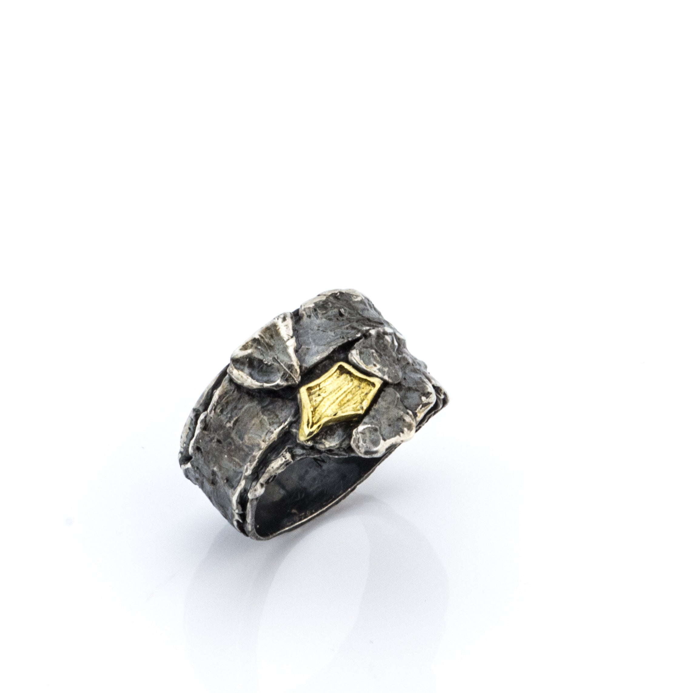 Schuppenring | 925 Sterlingsilber (geschwärzt) & 750 Gelbgold