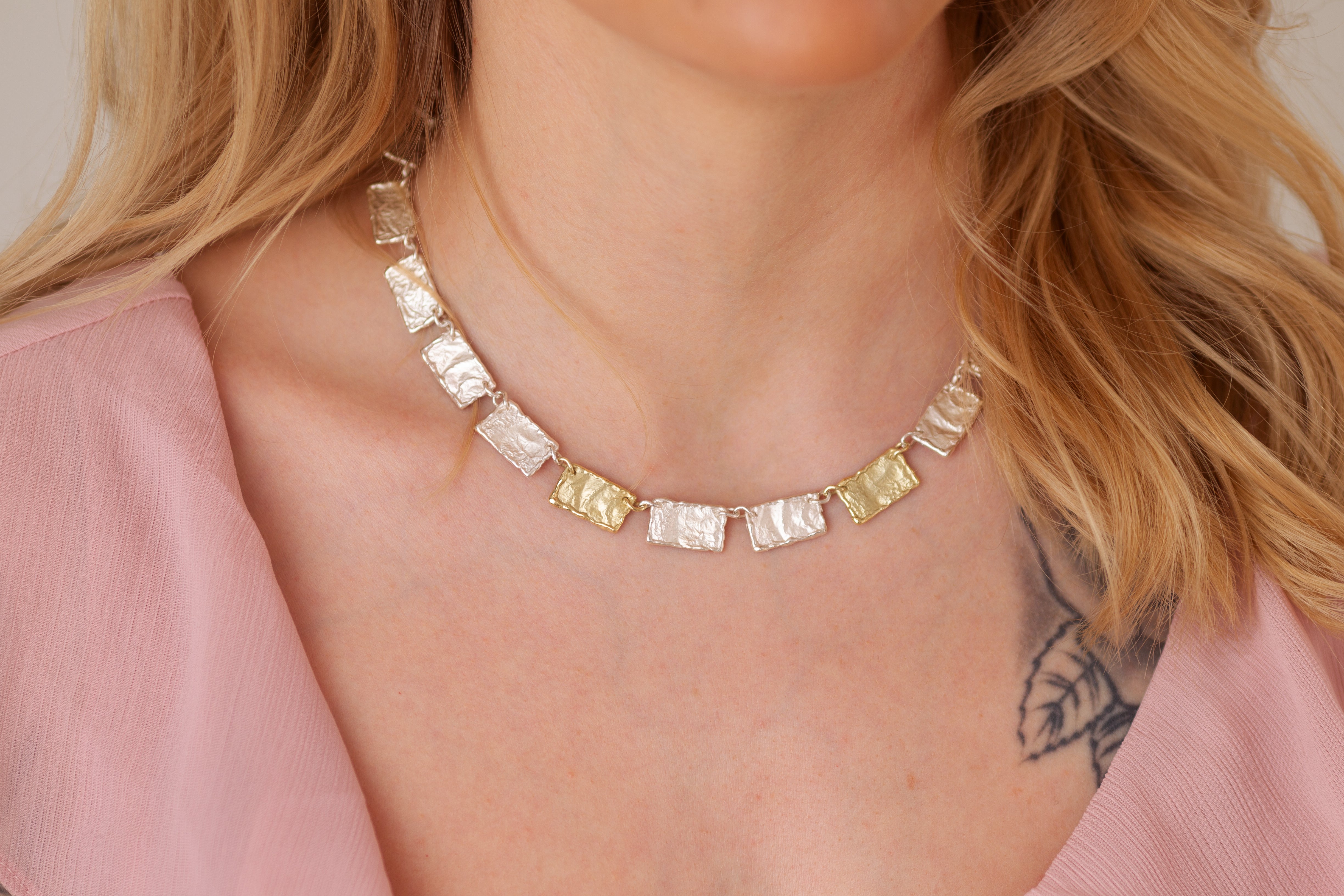 Plättchencollier 'Lava' | Gold-Elemente | 925 Sterlingsilber