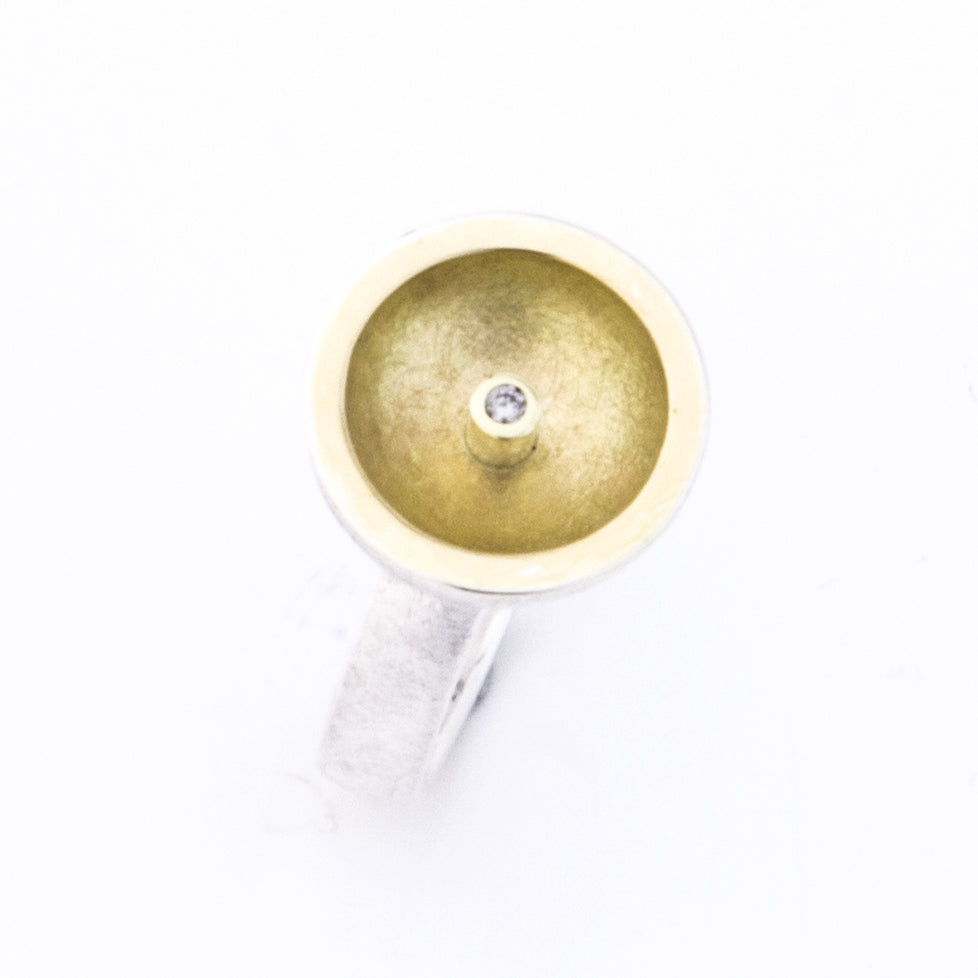 Ring aus Sterling Silber und Gelbgold mit Brillant