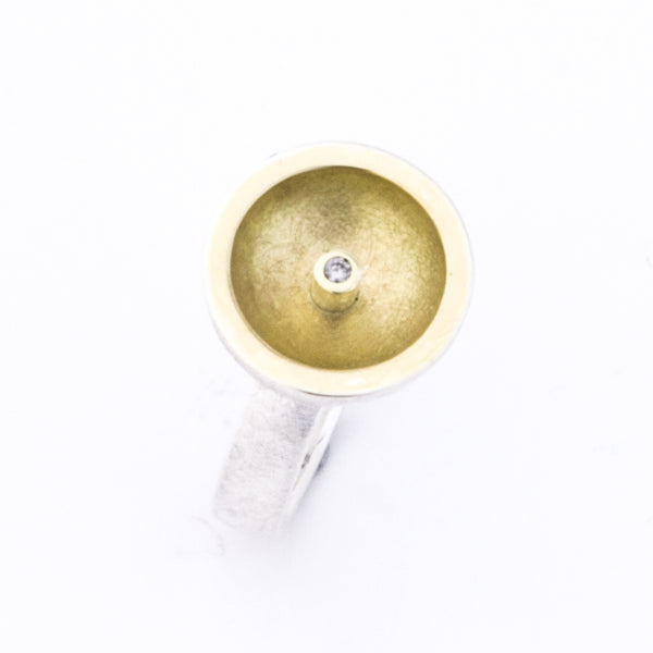 Ring aus Sterling Silber und Gelbgold mit Brillant